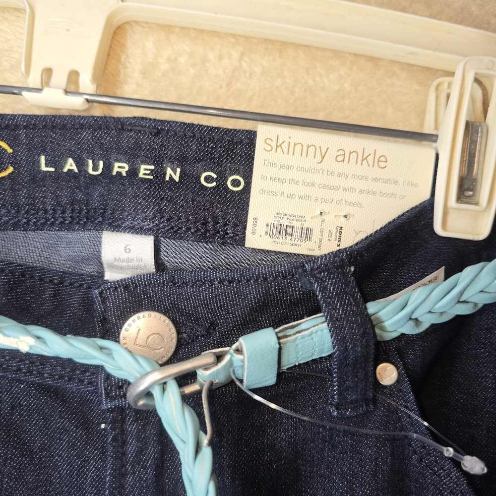 LC Lauren Conrad Skinny Ankle Mid Rise NWT Size 6 Dark Wash Blue Jeans - Picture 11 of 13